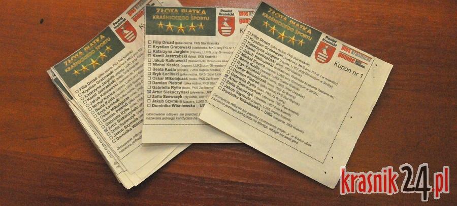 Złota Piątka Kraśnickiego Sportu. Pierwsze gazetowe kupony z głosami na Artura Siekaczyńskiego.