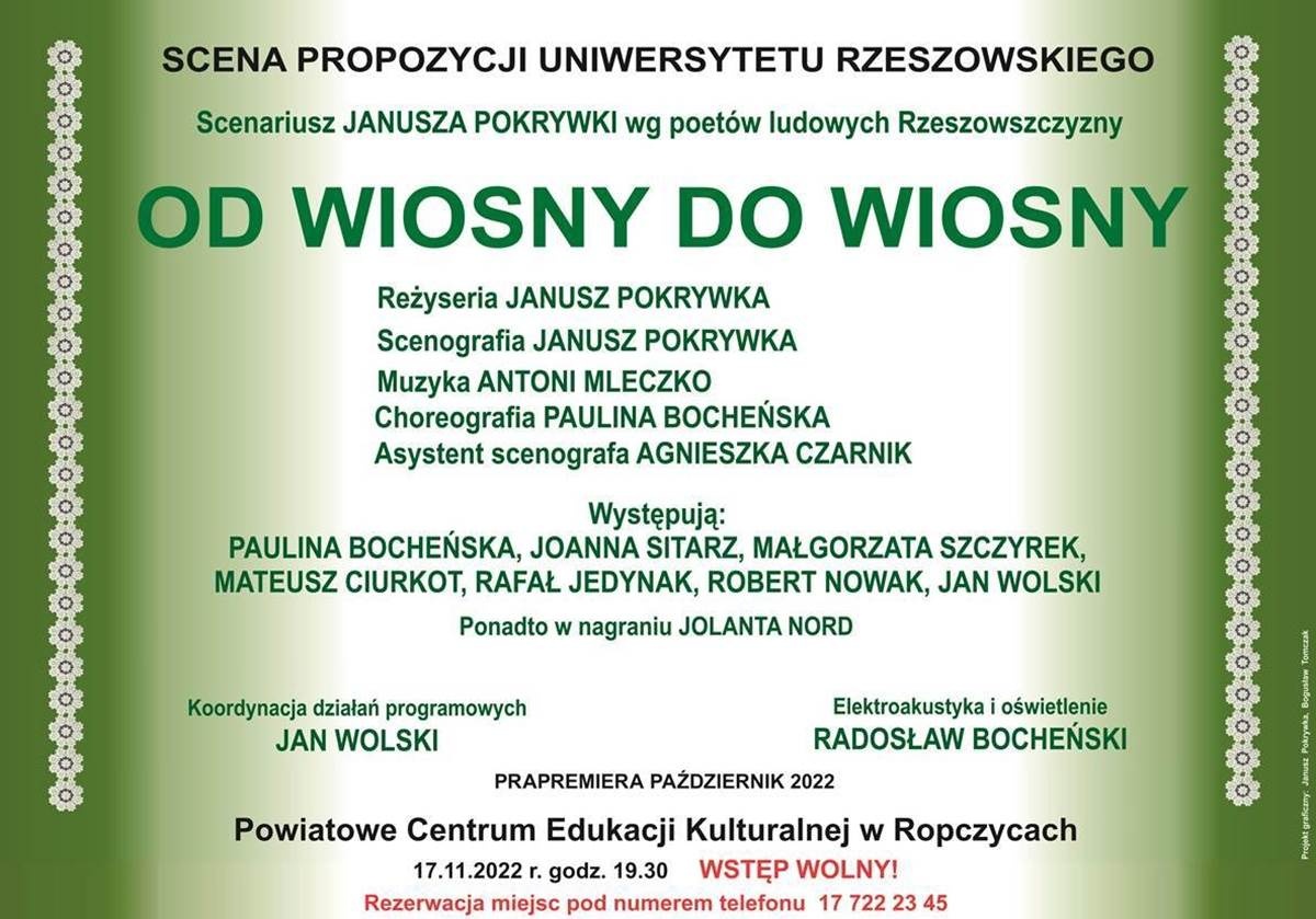 Wieczór z teatrem w PCEK Ropczyce. W czwartek spektakl „Od wiosny do wiosny”
