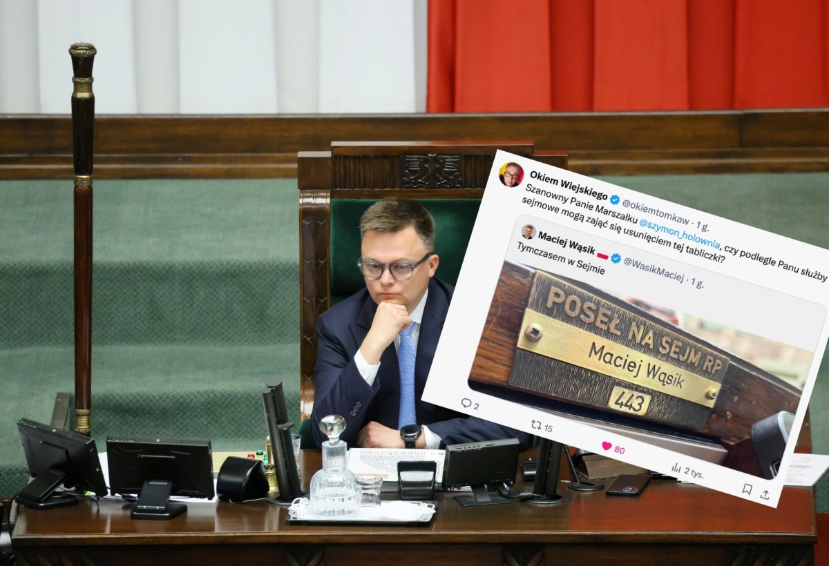 Tabliczka z nazwiskiem Wąsika wciąż w Sejmie. Tomasz Wiejski pyta Hołownię