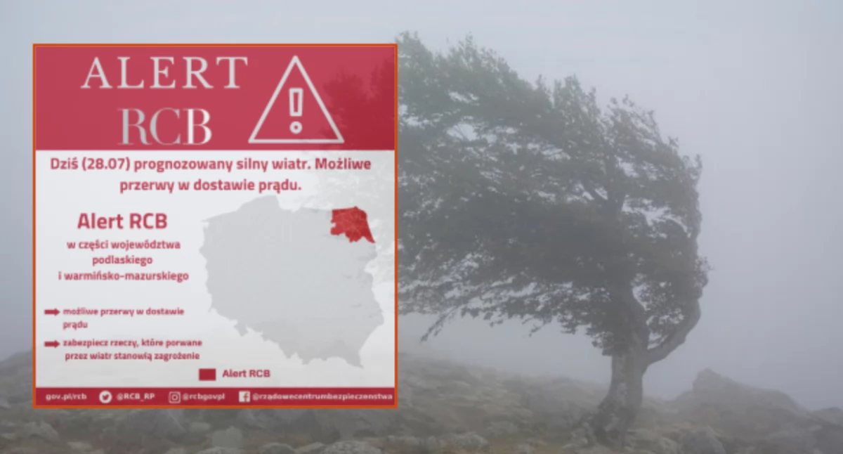 Alert RCB dla dwóch województw. Niebezpieczny wiatr na horyzoncie