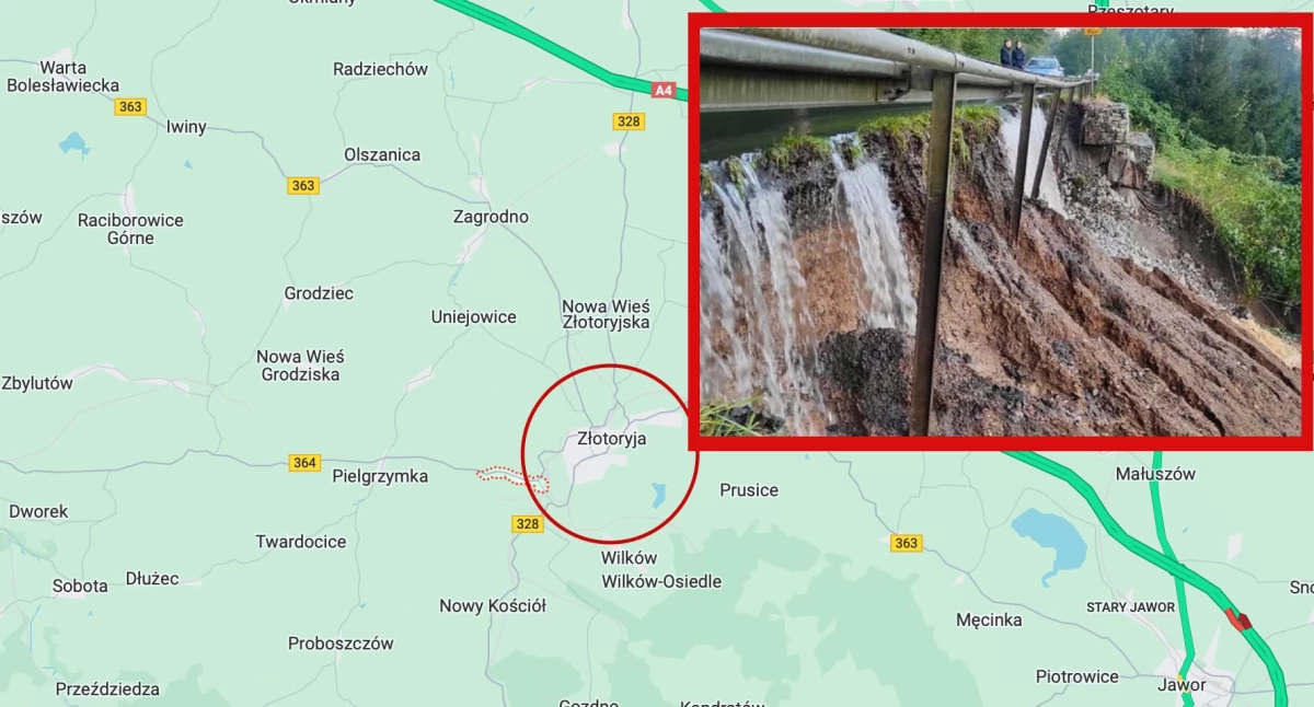 Awaria wodociągu w Jerzmanicach-Zdroju. Osunięcie ziemi zablokowało drogę 
