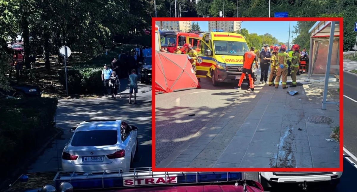 Tragiczny wypadek na Woronicza. Samochód zmiótł przystanek, dwie osoby nie żyją