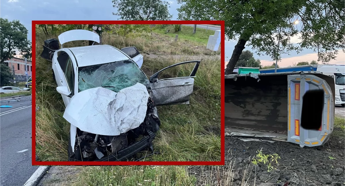 Groźny wypadek na DK62. Ciężarówka uderzyła w drzewo, samochód osobowy w rowie