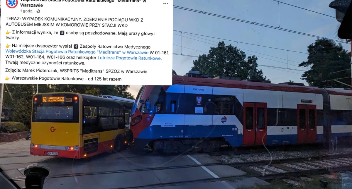 Wypadek kolejowy w Komorowie. Cztery osoby poszkodowane, poważne zakłócenia w ruchu