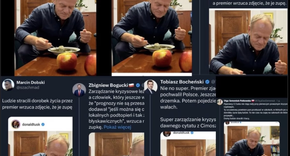 Hieny z PiS w natarciu. Śmieją się, że Donald Tusk je zupę i pomaga powodzianom 