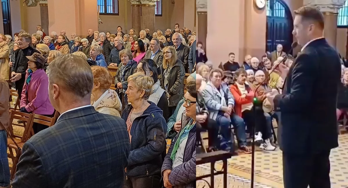 Kazanie Przemysława Czarka w kościele. Brejza dziękuje proboszczowi za pomoc 