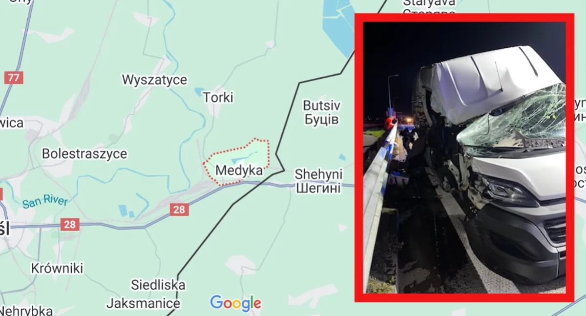 Wypadek busa koło Medyki. Dwie osoby nie żyją – objazdy po zderzeniu z ciężarówką