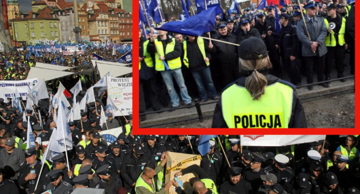 Protest policji w Warszawie. Trumna przed KPRM, czeka nas psia grypa