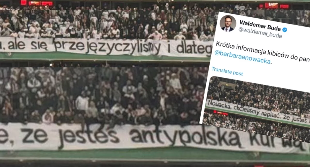 Waldemar Buda udostępnił wulgarny baner kiboli o Nowackiej. Szybko zmienił post 