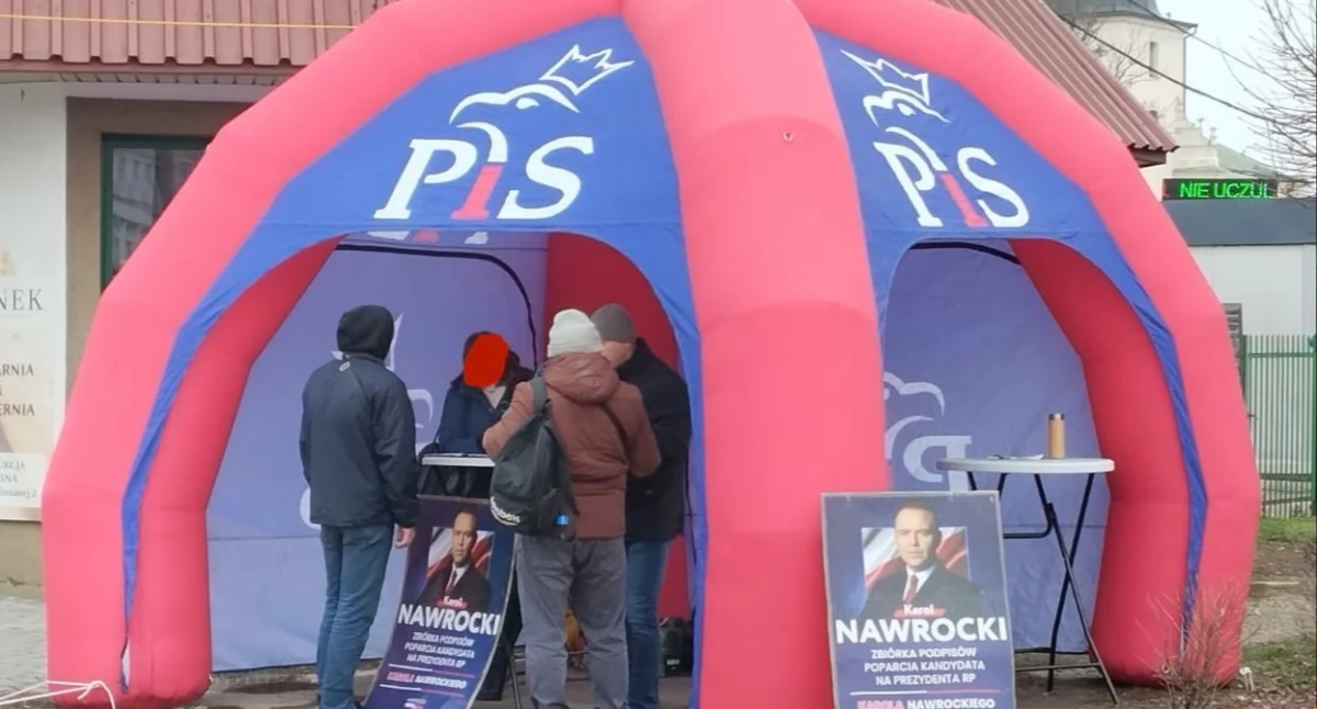 Lublin: Podpisy dla Nawrockiego pod namiotem PiS. 