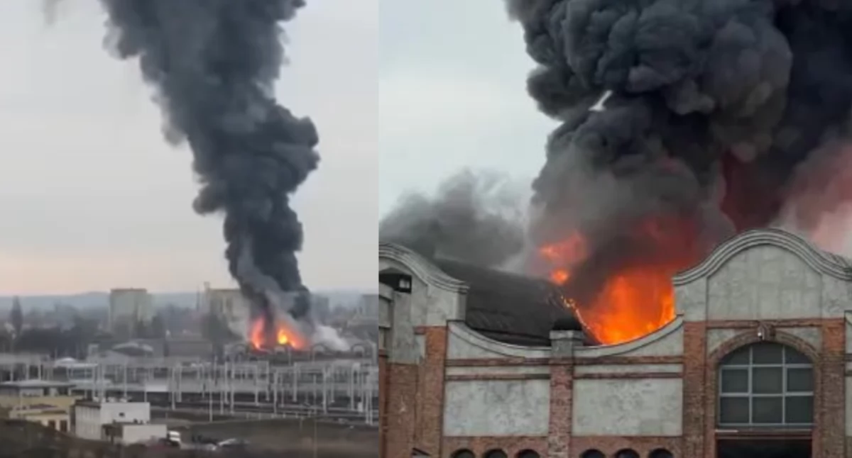 Gdańsk: Pożar zabytkowej hali na Wyspie Portowej. Strażacy walczą z ogniem