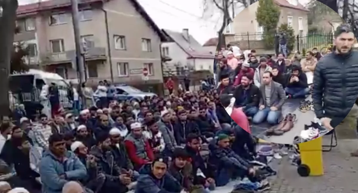 Tłum muzułmanów przed meczetem w Gdańsku. Tu imigranci zakończyli Ramadan – wideo 