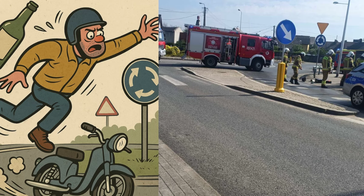 Paterk: Wypadek na rondzie. Kierowca motoroweru miał 2 promile alkoholu 