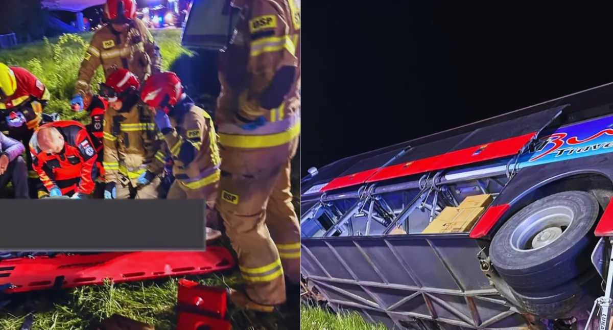 Wypadek na A4. Autokar z amerykańskimi żołnierzami wpadł do rowu