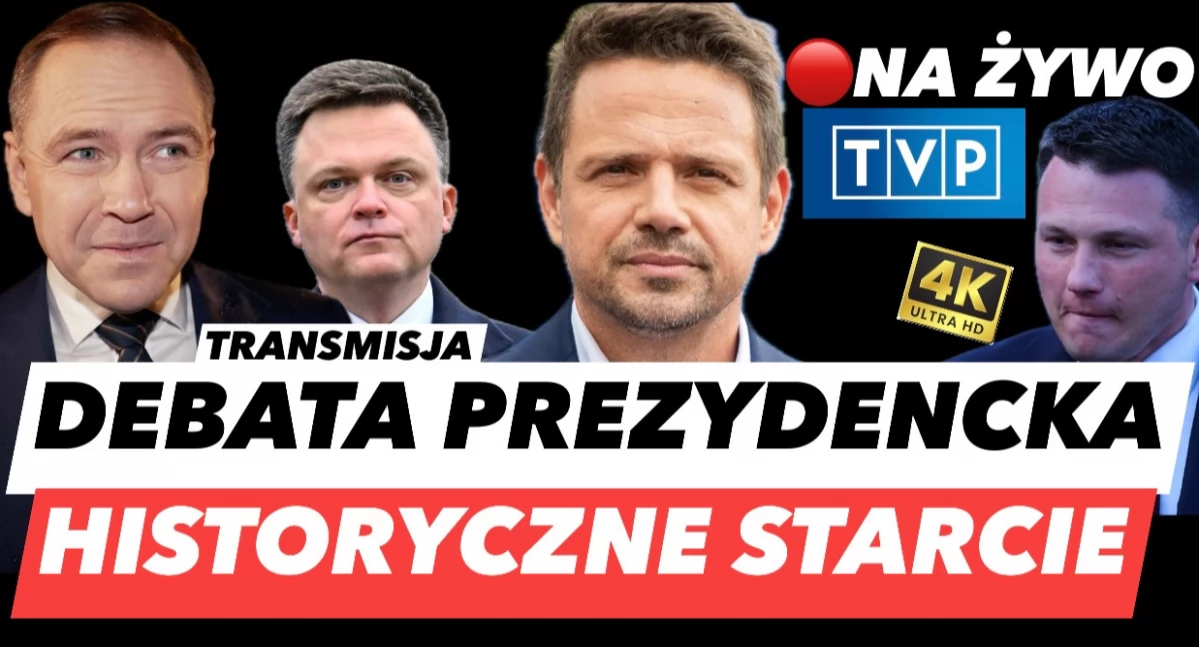 Debata Prezydencka TVP 2025 – tu oglądaj na żywo. Transmisja LIVE: Trzaskowski, Nawrocki i Mentzen 