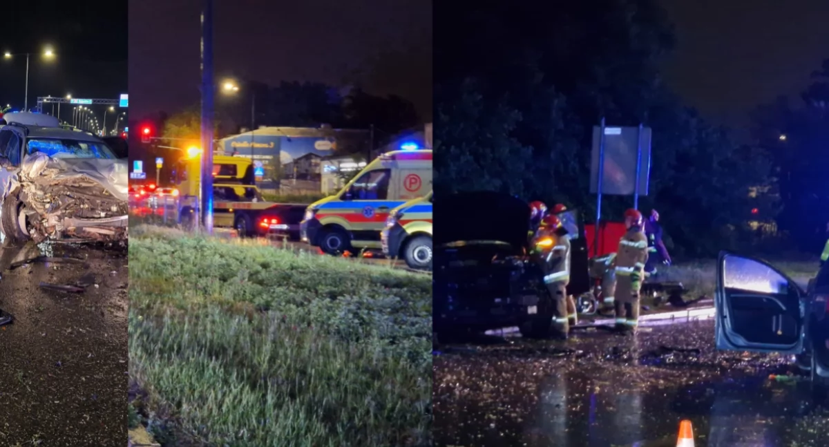 Śmiertelny wypadek na Białołęce. Nowy Mercedes rozbity, zginęły dwie osoby