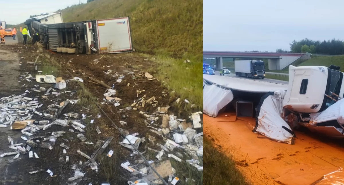 Wypadek na A1: Ciężarówka zderzyła się z busem – wyciekł sos pomidorowy