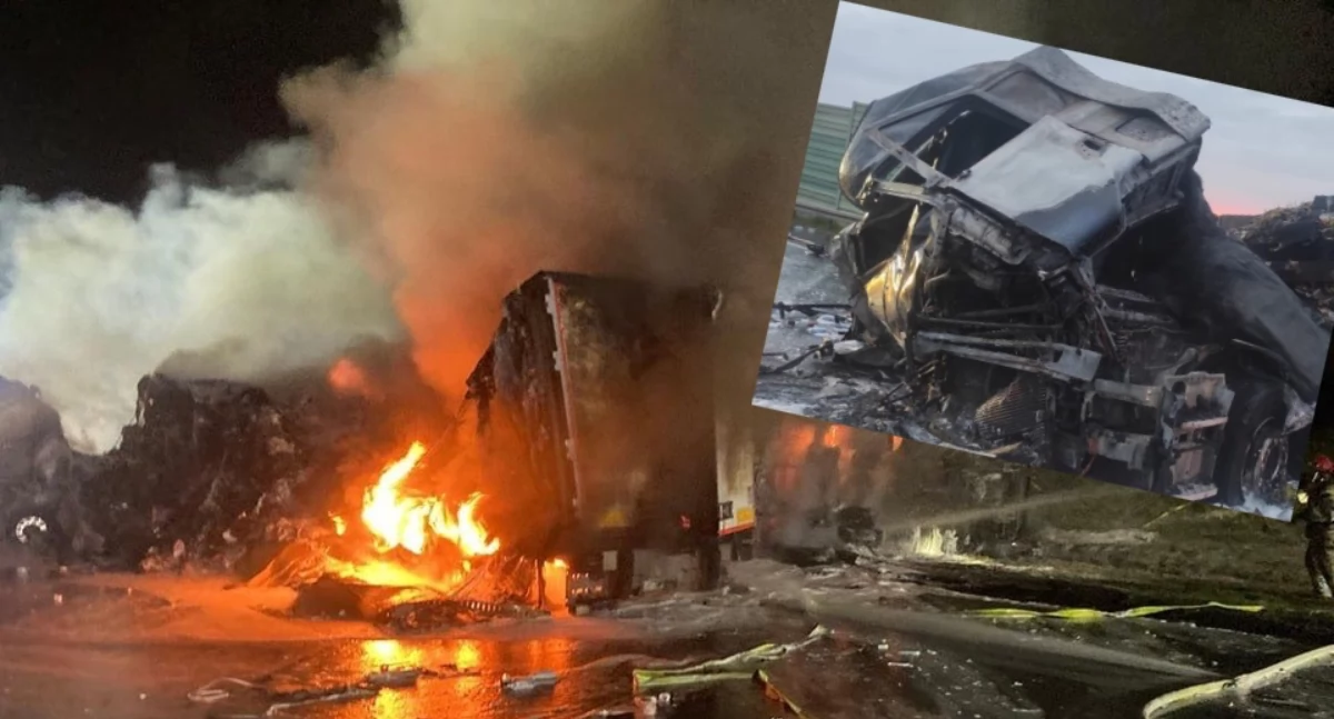 Wypadek na A1: Zderzenie ciężarówek i pożar. Trzy osoby w szpitalu, droga wciąż zablokowana