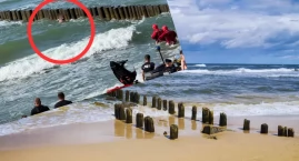 Dramat na plaży w Mielnie. Mężczyzna utknął przy falochronie i czekał na ratunek
