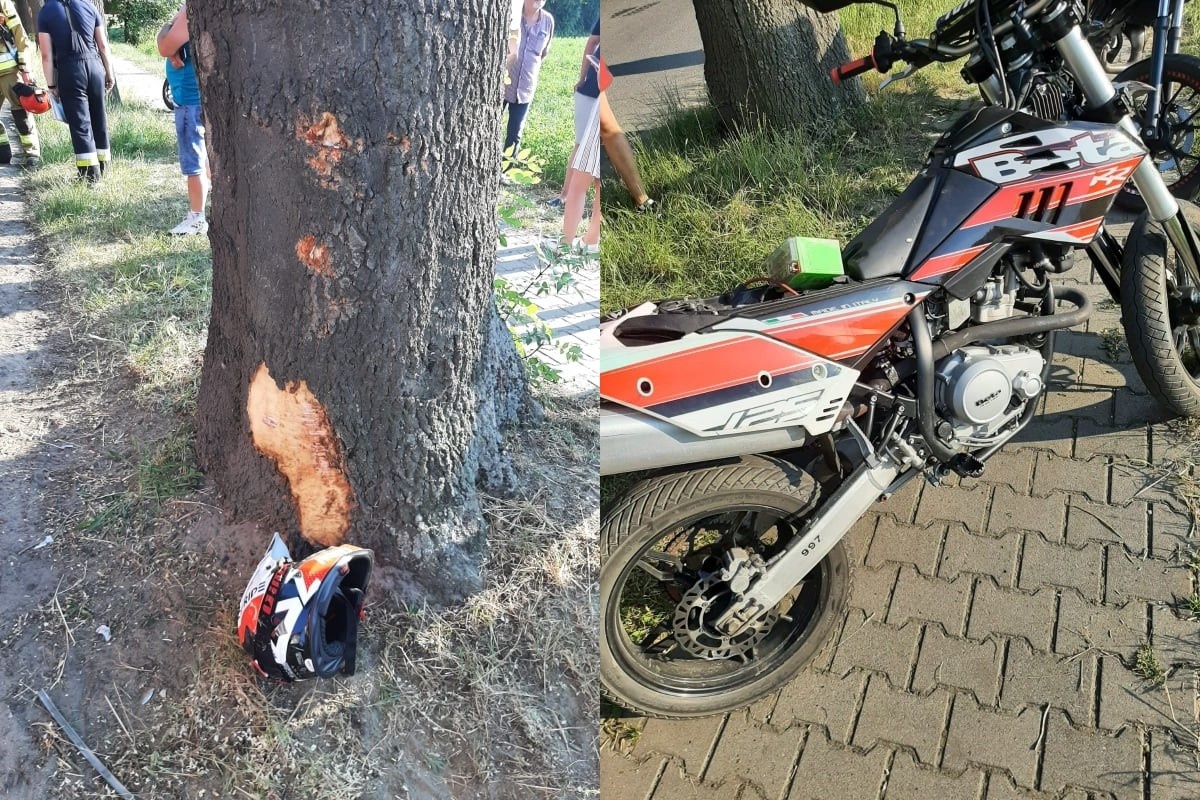 Motocyklista wjechał w drzewo. Trafił do szpitala