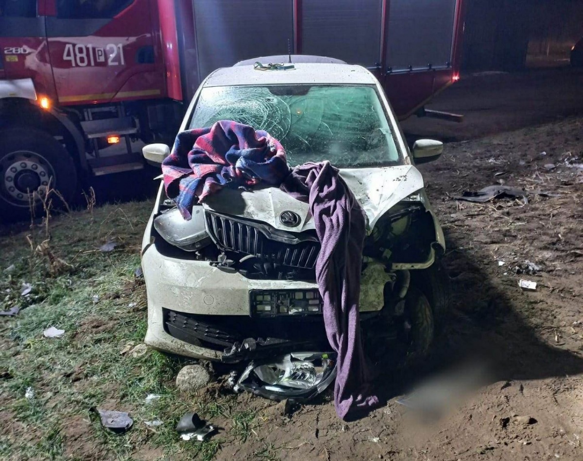 Czołowe zderzenie motoroweru i samochodu [ZDJĘCIA]