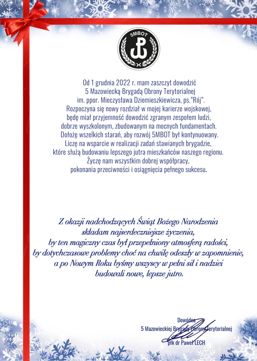Życzenia dowódcy 5 Mazowieckiej Brygady Obrony Terytorialnej