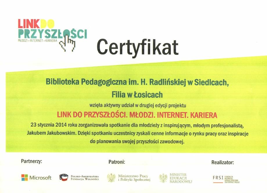 Biblioteka Pedagogiczna z Certyfikatem Fundacji Rozwoju Społeczeństwa Informacyjnego
