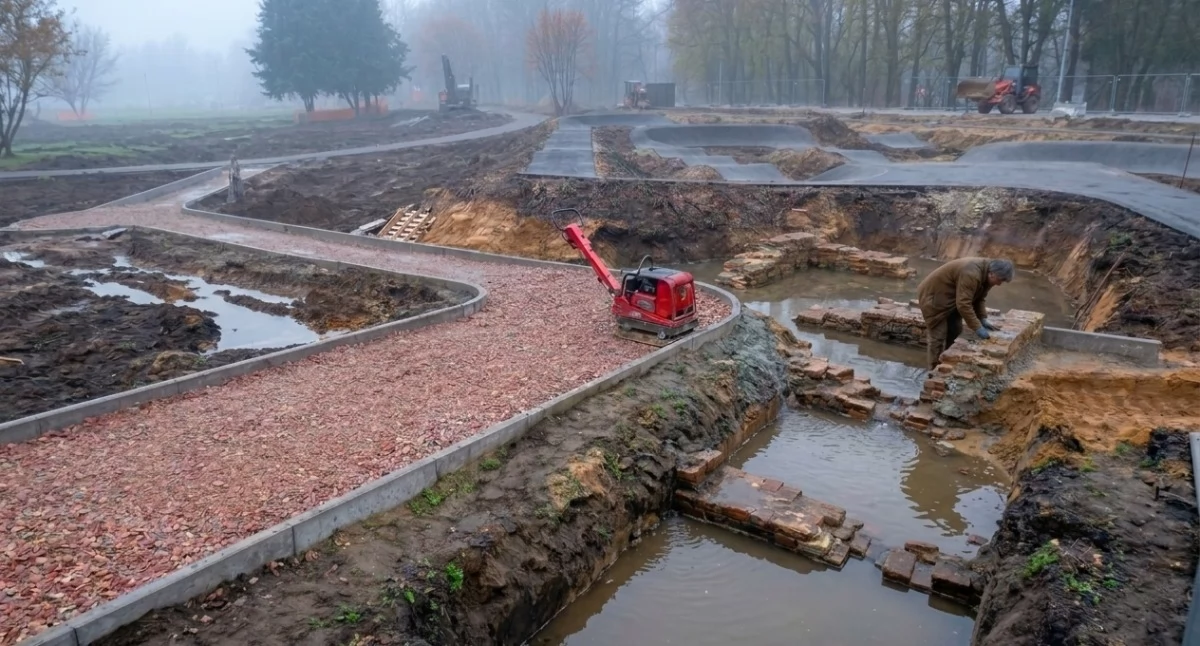 Prima aprilis - Prace przy bulwarach w Łosicach wstrzymane. Odkryto pozostałości dawnej zabudowy