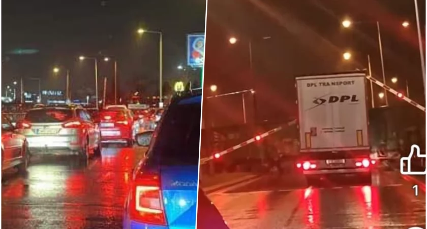 Potężny korek na Strzegomskiej. Tir wjechał w zamykające się szlabany