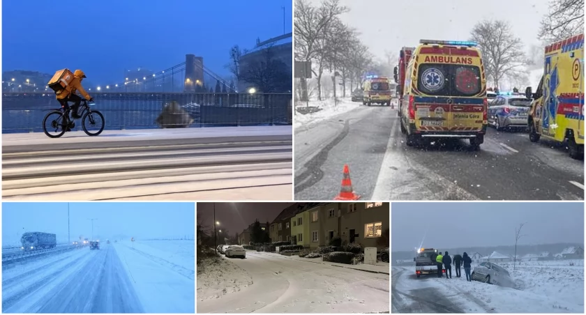 Zawieje, zamiecie, śliskie drogi, wypadek za wypadkiem. Niż Charly przyniósł do Wrocławia zimę