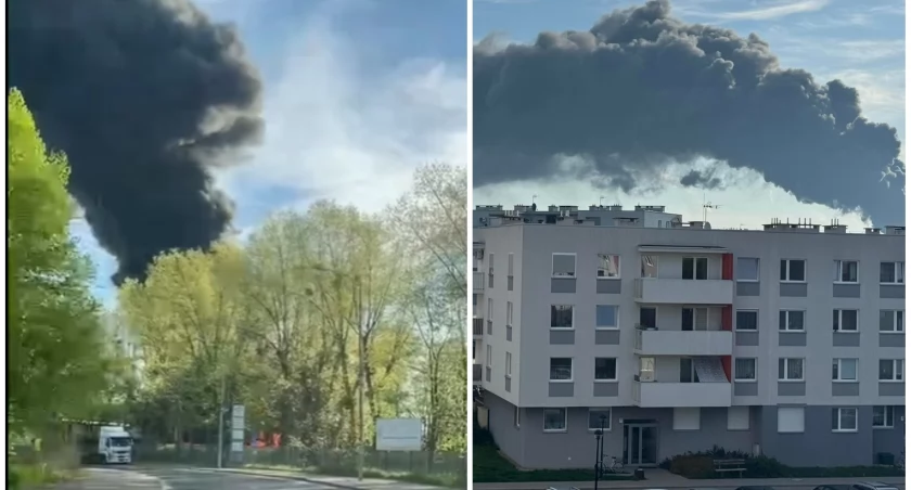 Pożar w PCC Rokita w Brzegu Dolnym. Czarny słup dymu nad miastem