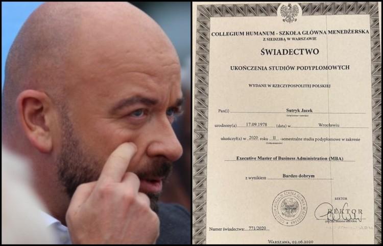 Oto lewy dyplom Jacka Sutryka. Ocena: bardzo dobry!