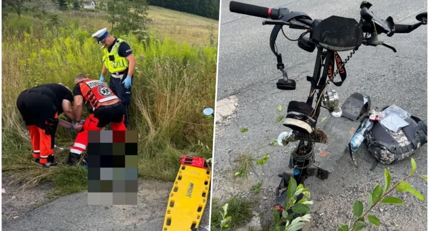 Na elektrycznej hulajnodze uderzył w drogowy przepust. 53-latek w ciężkim stanie trafił do szpitala 