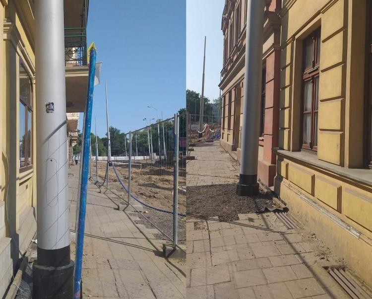 Wrocław: Postawili słupy tuż przy kamienicy. 
