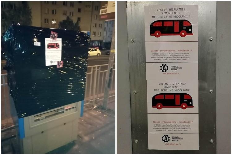 Owinęli biletomat folią. Kolejny protest przeciwko podwyżce cen biletów we Wrocławiu [ZDJĘCIA]