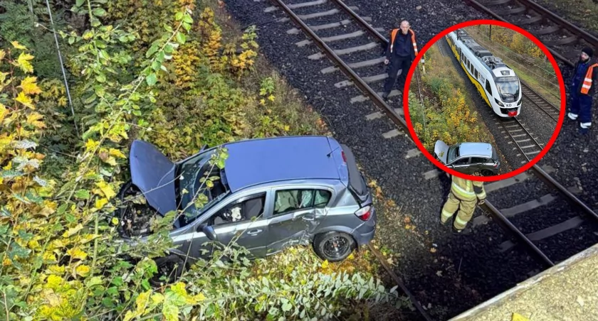 Opel spadł z wiaduktu wprost na tory kolejowe. Za kierownicą siedziała 18-latka 