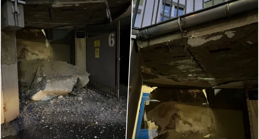 Runął fragment tarasu przy wejściu do garażu. W bloku na Kozanowie mogło dojść do tragedii 
