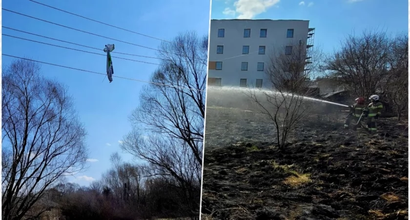 Samolot uderzył w linię energetyczną i spowodował pożar