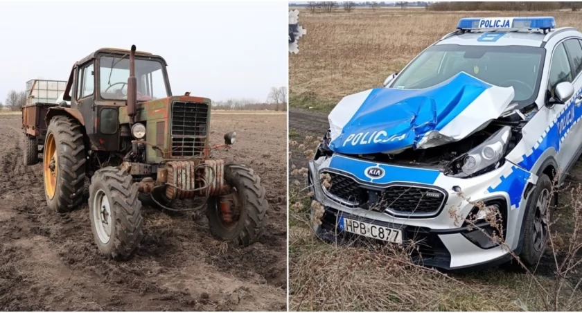 Pościg za traktorem na Dolnym Śląsku. Policjanci gonili go najpierw radiowozem, a potem pieszo!