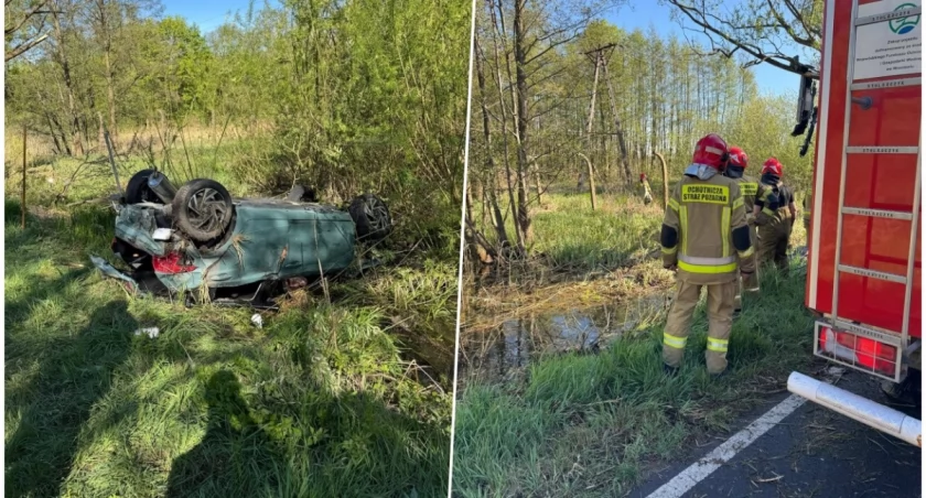 Dachowanie na podmokłym terenie pod Wrocławiem. Kierowca zniknął