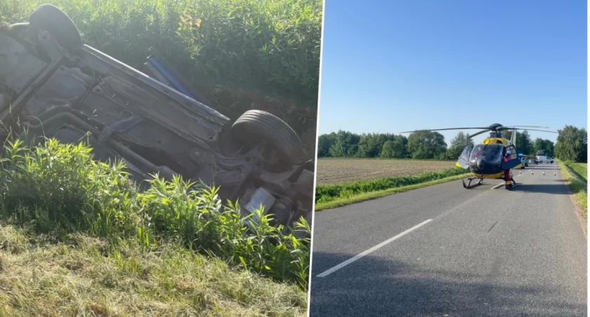 Chwile grozy na drodze niedaleko Wrocławia. Trzy osoby ranne, w akcji śmigłowiec LPR