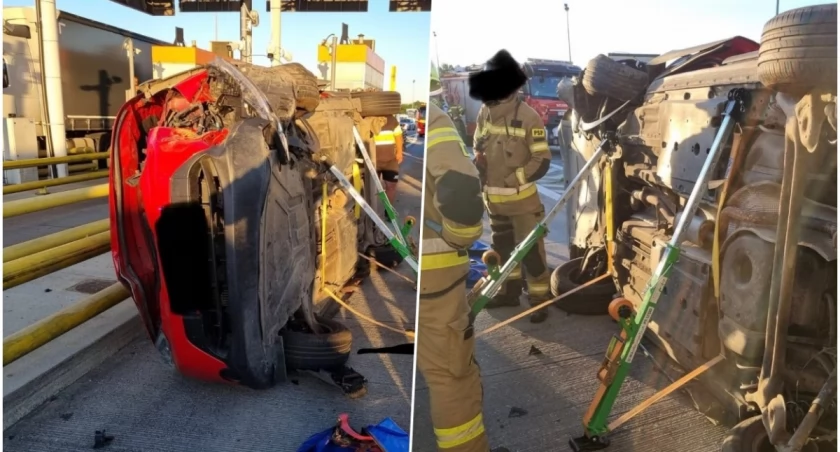 Samochód nie zmieścił się w bramkach. Groźny wypadek na A4