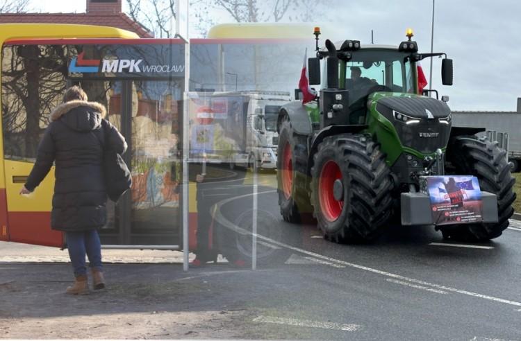 Zmiany i utrudnienia MPK - strajk rolników Wrocław 15 lutego