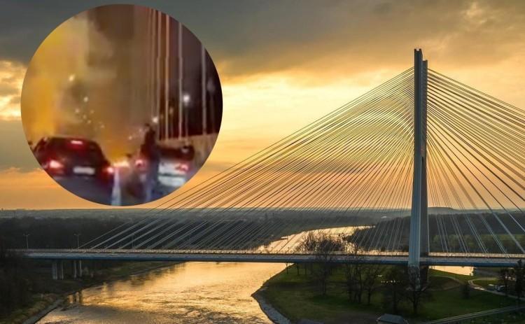 Wrocław: Kierowcy zablokowali most Rędziński. Fajerwerki i ogniste kręgi [WIDEO]