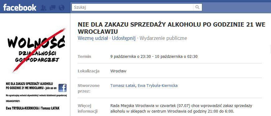Protest na Facebooku. Nie dla zakazu sprzedaży alkoholu po godzinie 21ej