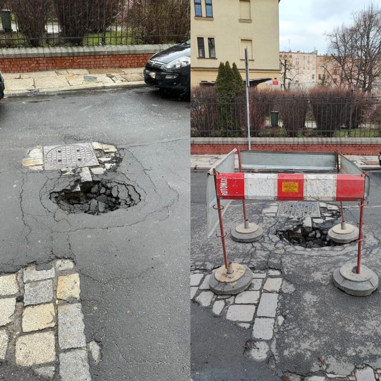 Wrocław: W takiej dziurze można zostawić koło. Po interwencji postawili barierkę
