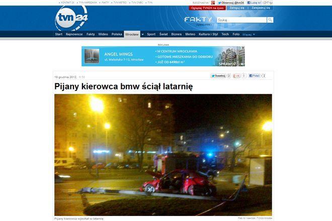Groźny wypadek na Krzykach. Pijany kierowca bmw w szpitalu po ścięciu latarnii