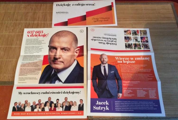 Promocja Jacka Sutryka na ulotce z Dutkiewiczem. Wiemy, kto za to zapłacił!