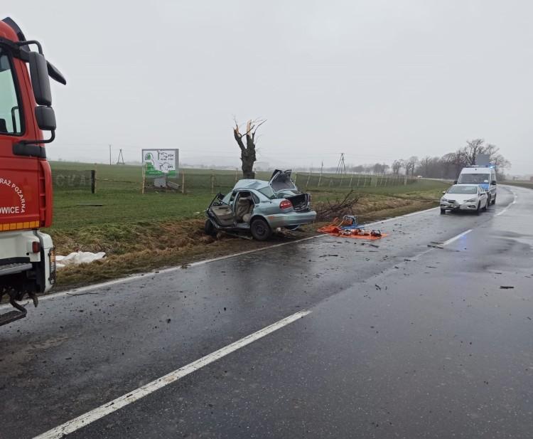 Dramatyczny wypadek na Dolnym Śląsku. Auto rozpadło się na drzewie. Zginął młody kierowca