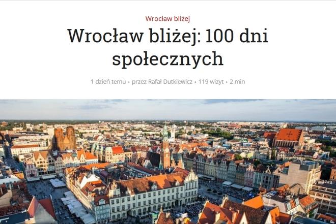 Wrocław bliżej: 100 dni społecznych. Urzędnicy zachęcają do wysyłania tekstów na bloga